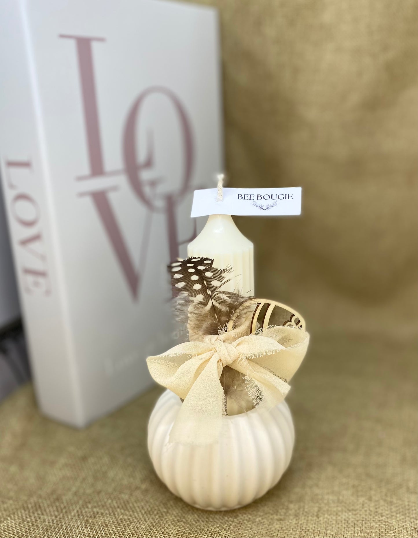 Bougie cierge - cire de colza - bougeoir rond en jesmonite