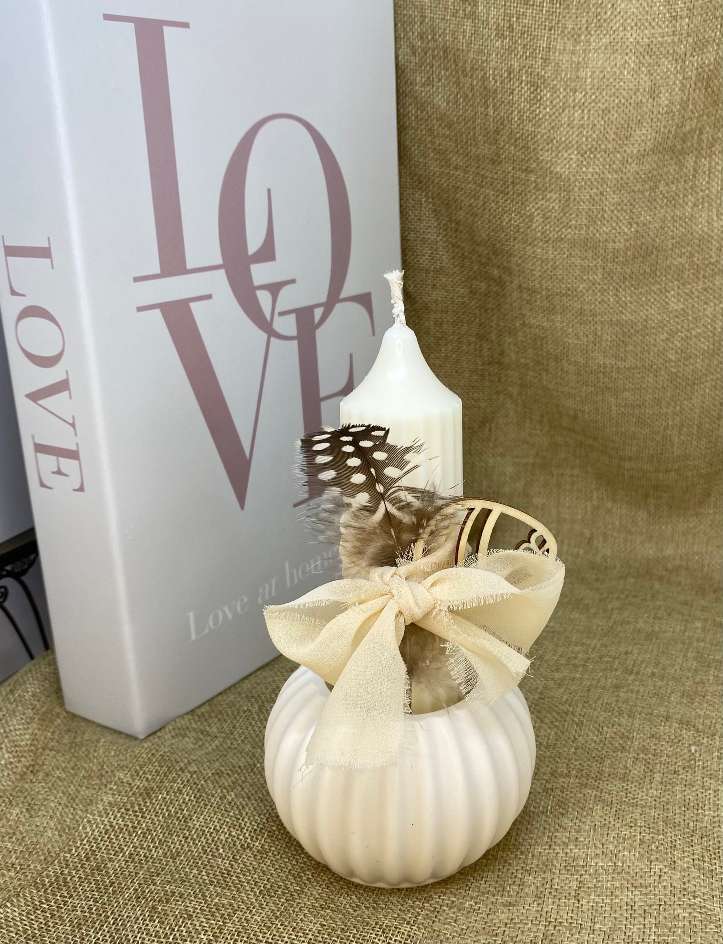 Bougie cierge - cire de colza - bougeoir rond en jesmonite