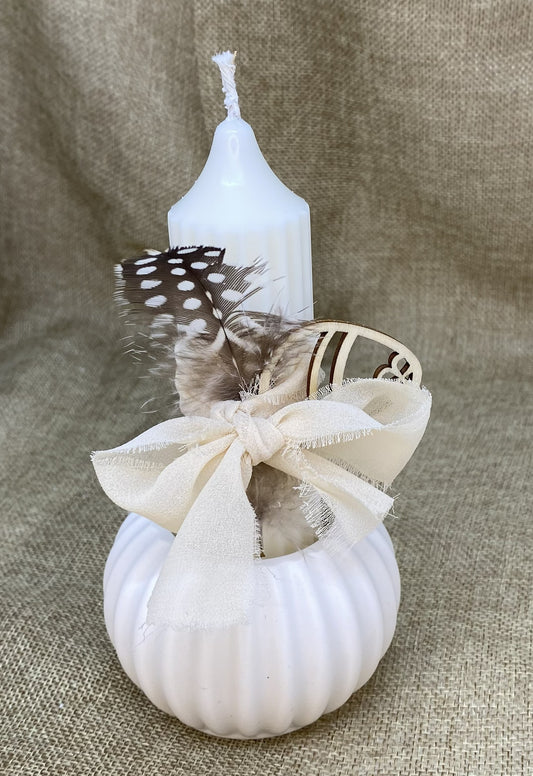 Bougie cierge - cire de colza - bougeoir rond en jesmonite